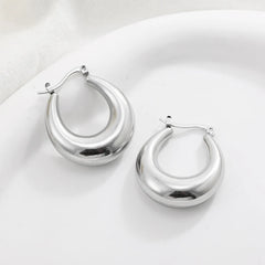Fashion Glossy Stainless Steel Chunky Hoop Earrings for Women Gold Plated Thick Texture Geometric Circle Earring Vintage Jewelry