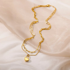 Layered Heart Pendant Necklace in Gold Stainless Steel