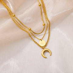 Layered Heart Pendant Necklace in Gold Stainless Steel