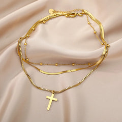 Layered Heart Pendant Necklace in Gold Stainless Steel