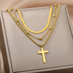 Layered Heart Pendant Necklace in Gold Stainless Steel