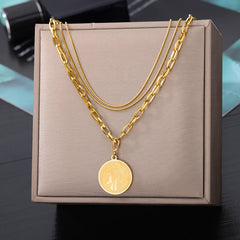 Layered Heart Pendant Necklace in Gold Stainless Steel