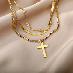 Layered Heart Pendant Necklace in Gold Stainless Steel