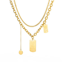 Layered Heart Pendant Necklace in Gold Stainless Steel