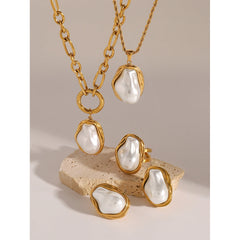 Gold-Plated Stainless Steel Pearl Jewelry Set