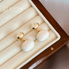 French Elegant Flat Pearl Drop Earrings