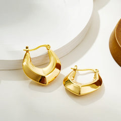 Fashion Glossy Stainless Steel Chunky Hoop Earrings for Women Gold Plated Thick Texture Geometric Circle Earring Vintage Jewelry