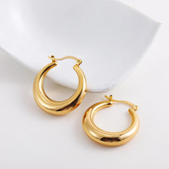 Fashion Glossy Stainless Steel Chunky Hoop Earrings for Women Gold Plated Thick Texture Geometric Circle Earring Vintage Jewelry