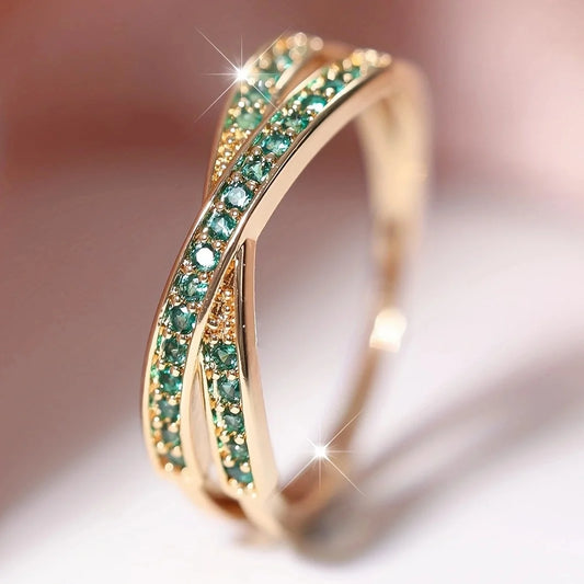 Minimalist Crossed Stacking Ring with Zircon Stones