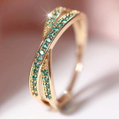 Minimalist Crossed Stacking Ring with Zircon Stones