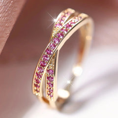 Minimalist Crossed Stacking Ring with Zircon Stones