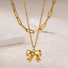Layered Heart Pendant Necklace in Gold Stainless Steel