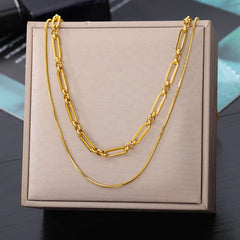 Layered Heart Pendant Necklace in Gold Stainless Steel
