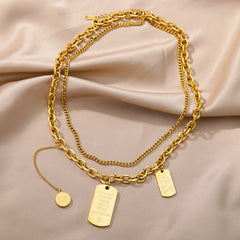 Layered Heart Pendant Necklace in Gold Stainless Steel
