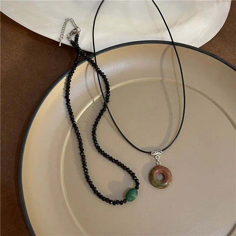 Natural Stone Pendant Necklaces | set of 2