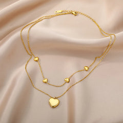Layered Heart Pendant Necklace in Gold Stainless Steel