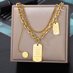 Layered Heart Pendant Necklace in Gold Stainless Steel