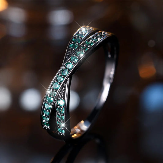 Minimalist Crossed Stacking Ring with Zircon Stones