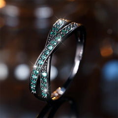 Minimalist Crossed Stacking Ring with Zircon Stones