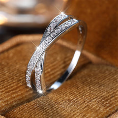Minimalist Crossed Stacking Ring with Zircon Stones