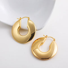 Fashion Glossy Stainless Steel Chunky Hoop Earrings for Women Gold Plated Thick Texture Geometric Circle Earring Vintage Jewelry