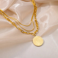 Layered Heart Pendant Necklace in Gold Stainless Steel