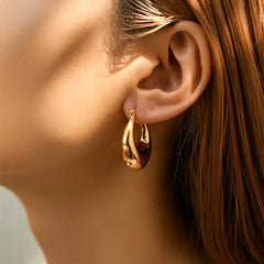 Fashion Glossy Stainless Steel Chunky Hoop Earrings for Women Gold Plated Thick Texture Geometric Circle Earring Vintage Jewelry