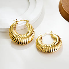 Fashion Glossy Stainless Steel Chunky Hoop Earrings for Women Gold Plated Thick Texture Geometric Circle Earring Vintage Jewelry
