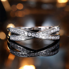Minimalist Crossed Stacking Ring with Zircon Stones