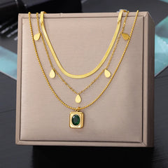 Layered Heart Pendant Necklace in Gold Stainless Steel