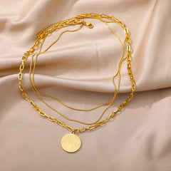 Layered Heart Pendant Necklace in Gold Stainless Steel