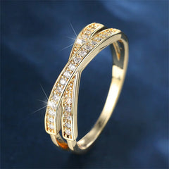 Minimalist Crossed Stacking Ring with Zircon Stones