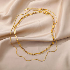Layered Heart Pendant Necklace in Gold Stainless Steel