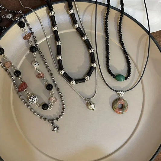 Natural Stone Pendant Necklaces | set of 2