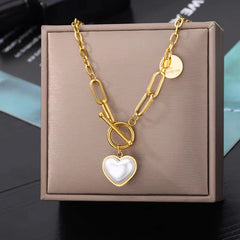 Layered Heart Pendant Necklace in Gold Stainless Steel