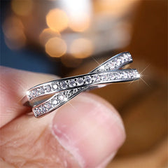 Minimalist Crossed Stacking Ring with Zircon Stones