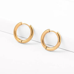 Fashion Glossy Stainless Steel Chunky Hoop Earrings for Women Gold Plated Thick Texture Geometric Circle Earring Vintage Jewelry