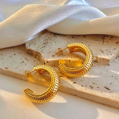 Fashion Glossy Stainless Steel Chunky Hoop Earrings for Women Gold Plated Thick Texture Geometric Circle Earring Vintage Jewelry