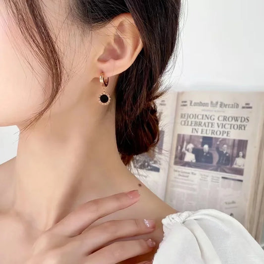 Roman Black Disc Pendant Earrings